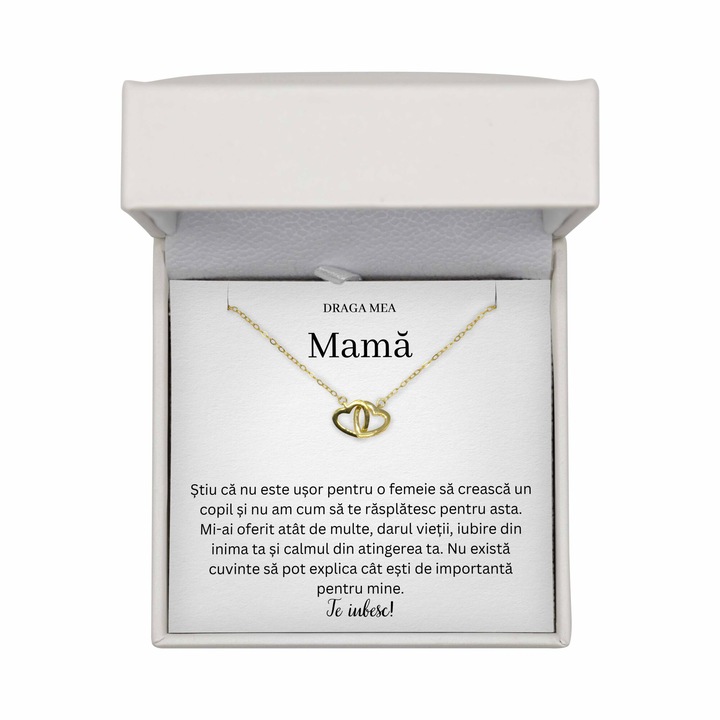 Set Colier Pentru Mama, Mesaj Pentru Mama, Colier Argint 925 Placat Cu Aur 14K, Cutie LED, Colier Inimi Intercalate Cu Cristale Zirconiu