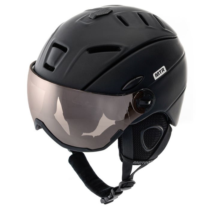 Casca de schi, Meteor Holo, Universal, Cu Visor, Ski/Snowboard, 35 x 20 x 25 cm, 0.57 kg, 58-61 cm, Negru