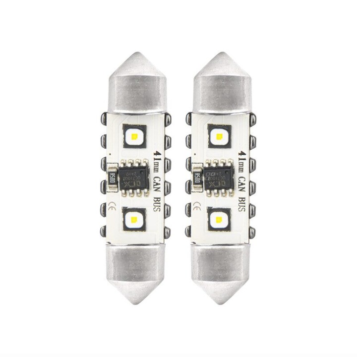Set 2 becuri sofit, 12-24V, C5W, 41mm, 2 LED-uri SMD 3838, Canbus, alb, 04250 Amio