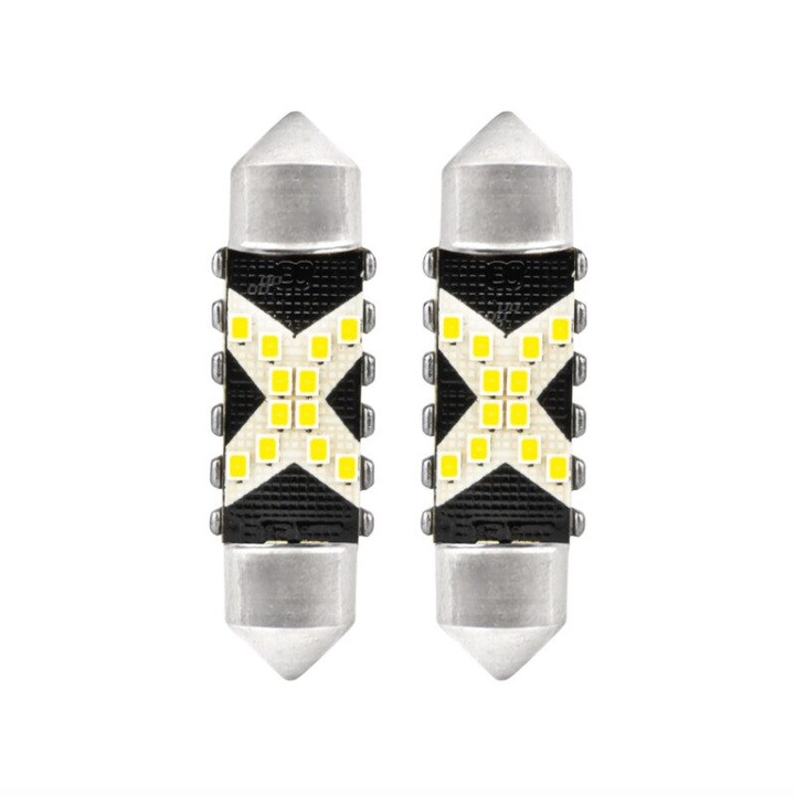 Set 2 becuri sofit, 12-24V, C5W, 41mm, 12 LED-uri SMD 2016, Canbus, alb, 04238 Amio