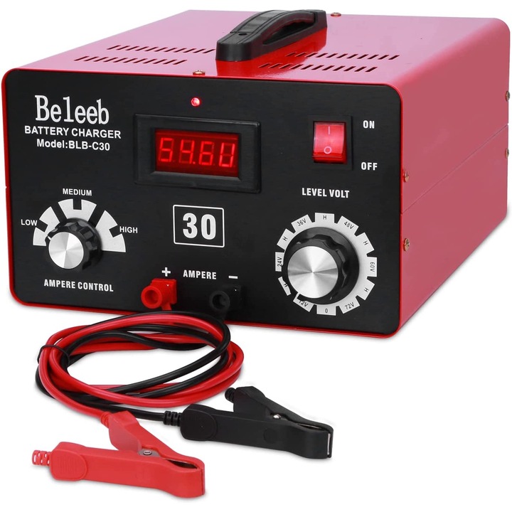 HUGOOME Beleeb C30 Зарядно устройство за автомобилна батерия, 12V-14A 24V-12A 36V-10 48V-8A 60V-6A 72V-4A, Разнообразие от режими на зареждане, Множествена защита, за количка за голф Мотоциклетна косачка