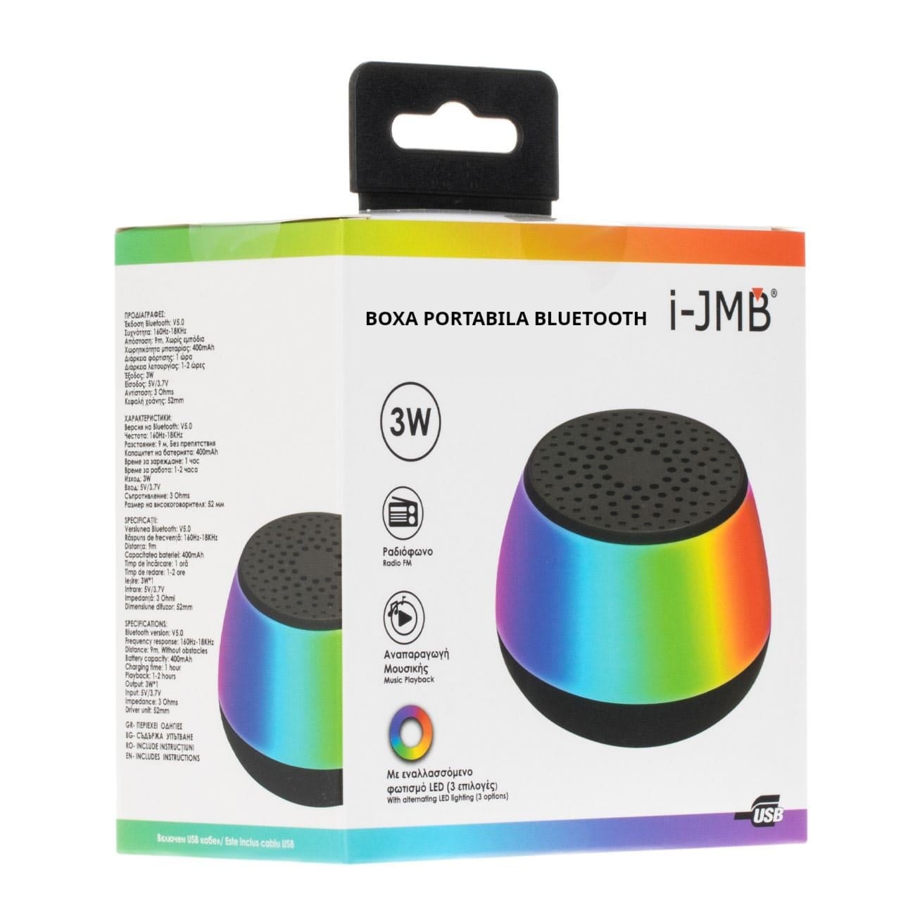 Boxa Portabila Bluetooth i-JMB, cu luminare alternanta (3 optiuni)