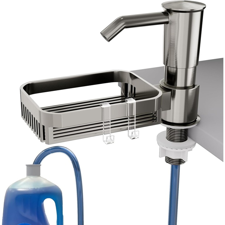 Beépített mosószer-adagoló, szivacstartóval, edényekkel és tartozékokkal, ezüst
