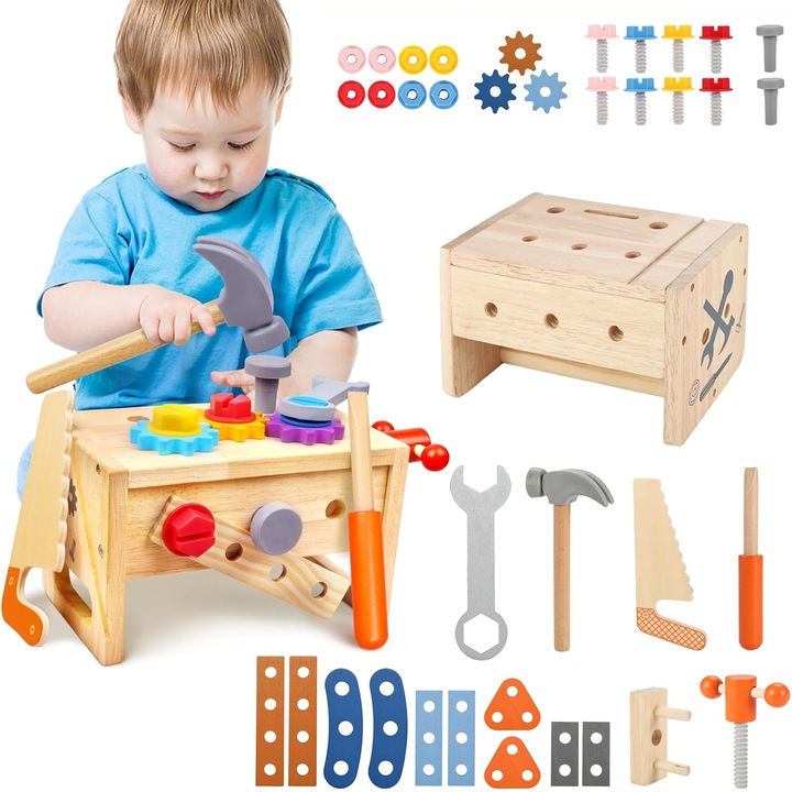 Set 38 piese lemn senzoriale din lemn 18m+
