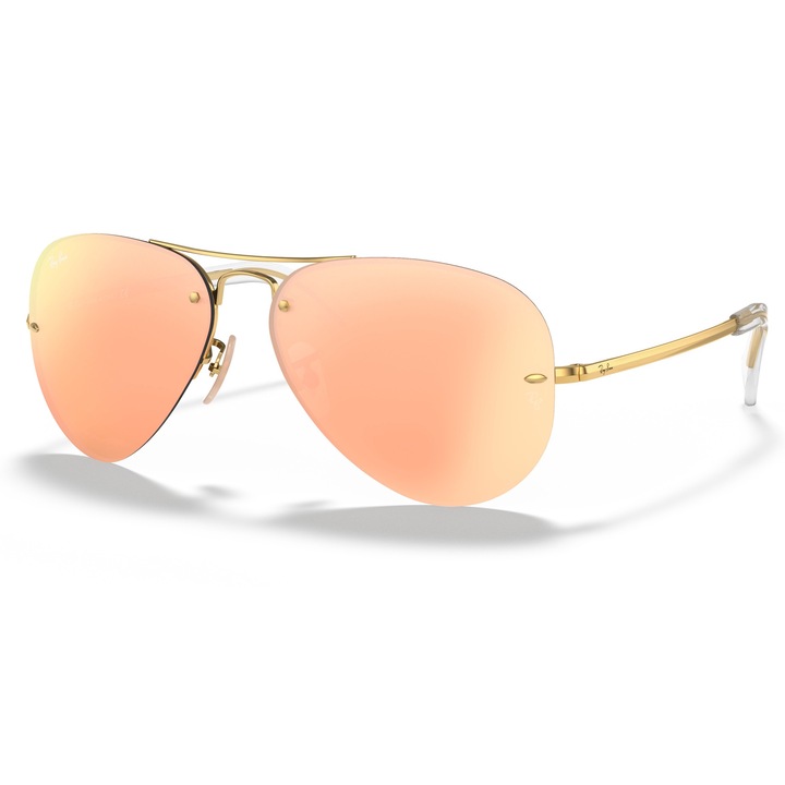 Ray Ban, Ochelari de soare aviator cu lentile oglinda, 59-14-135, Auriu