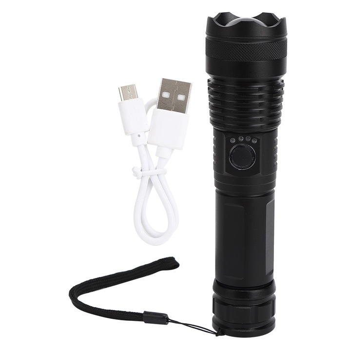 Jormftte P50 zseblámpa, alumínium, fekete, 1000LM, USB tápellátás, LED típusú