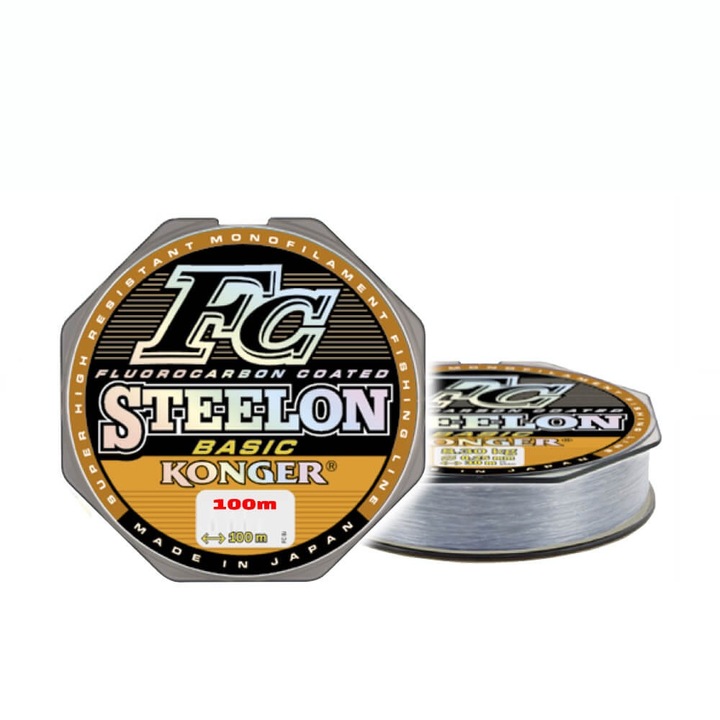 Fir monofilament pescuit Konger Steelon FC Basic Japan (Fluorocarbon Coated), gri deschis, 100m / 0.16mm, rezistenta 3.95kg