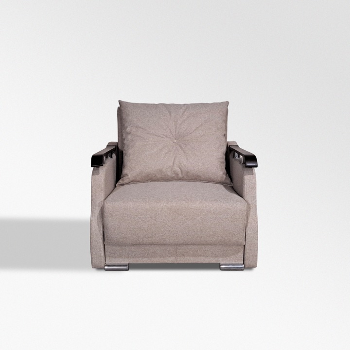 Fotoliu extensibil pat Modena, Iza, spatiu depozitare, perna decorativa, sistem metalic durabil picioare, culoare bej, 85x90x85