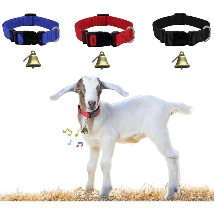 Set 3 zgarzi cu clopot pentru capre, ajustabile, nylon, multicolor