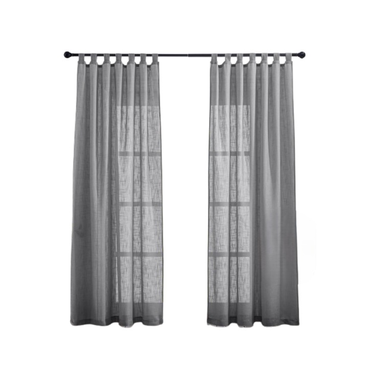 2 db-os függöny készlet, PONY DANCE, vászonból, pántokkal rögzíthető, 140 x 220 cm, Szürke