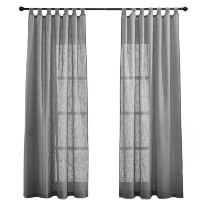 Set de 2 perdele, PONY DANCE, din in, prindere cu bride, 140 x 220 cm, Gri