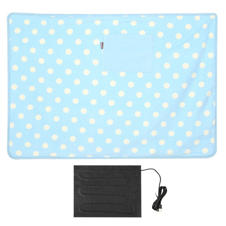 Fűtött elektromos takaró, Jormftte, 5V, 88x61cm, kék, hordozható