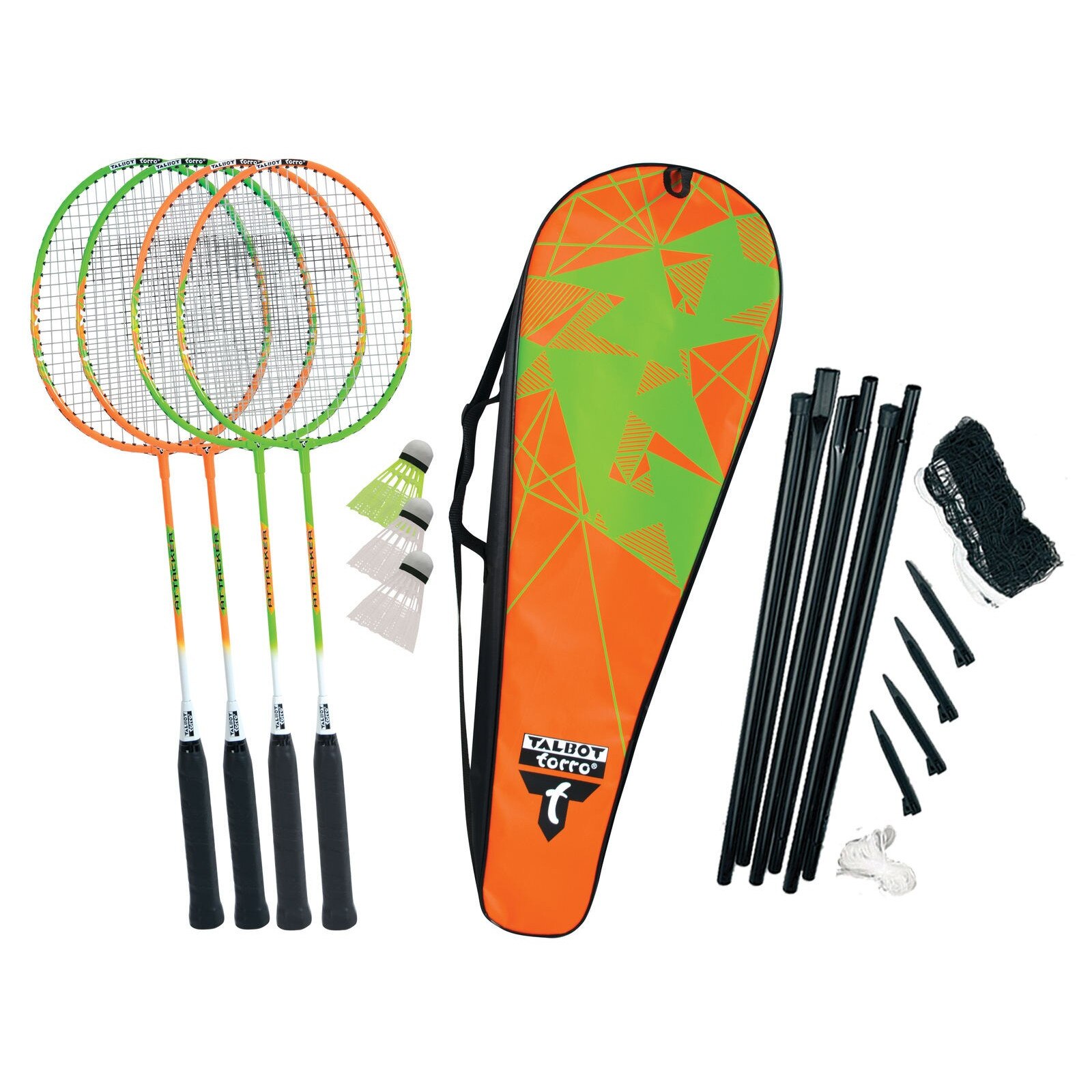 Set badminton, Talbot Torro, Federball 4-Attacker Plus, Verde-Portocaliu