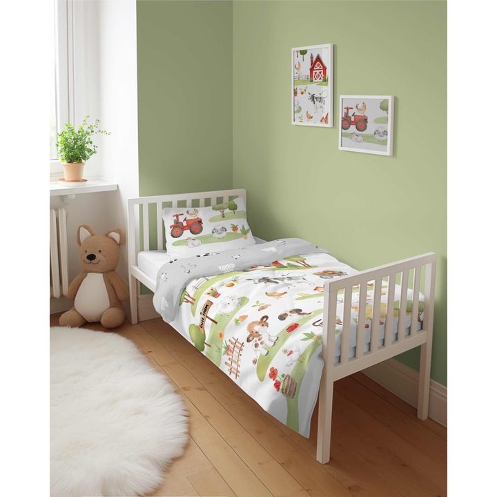 Lenjerie de pat pentru 1 persoana, Bumbac, 2 piese, Fata de perna/Husa pilota, Fermoar, 1266726, 90 x 120 cm, Multicolor