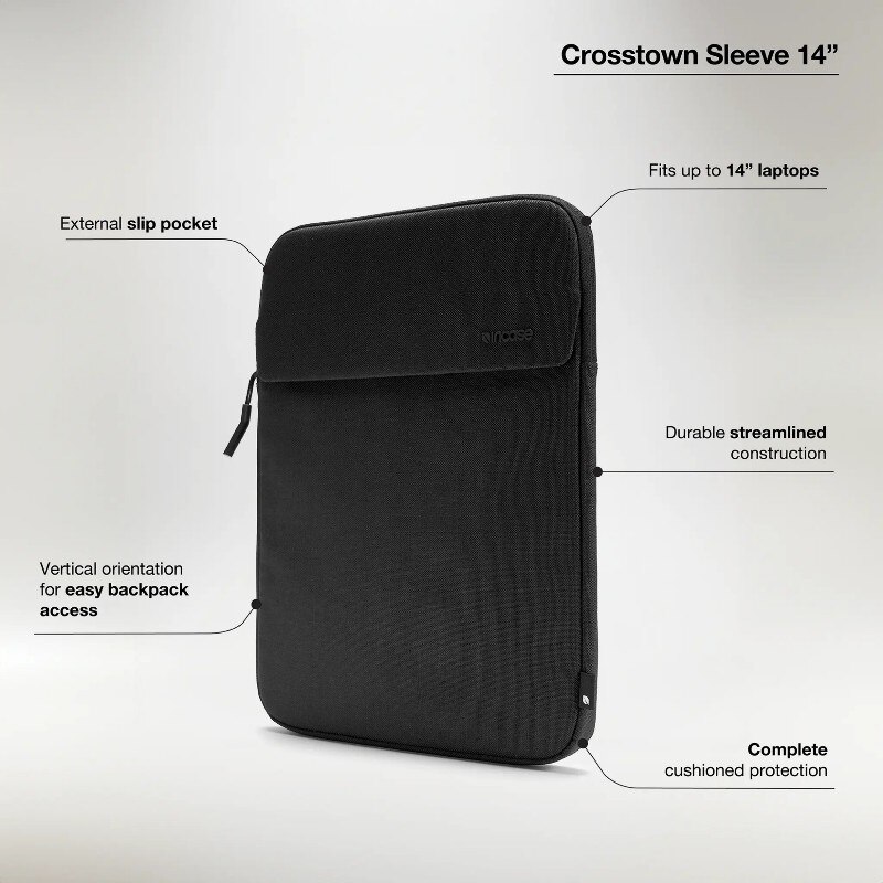 Husa laptop InCase Crosstown cu Woolenex, rezistenta la apa, neagra, 34x25.5x2cm