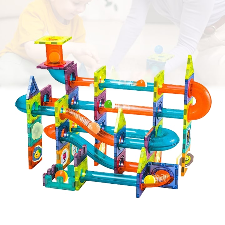 3D конструктор Magnetic Tiles, 110 магнитни части за образователно и творческо изграждане за деца, момчета и момичета, 3 години +