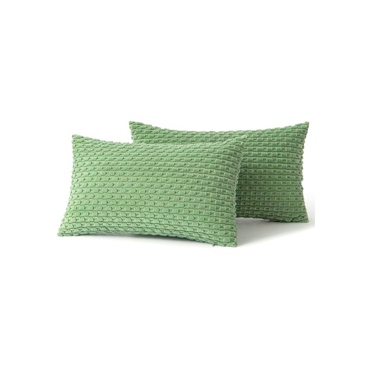 Huse pentru perne decorative, MIULEE, cu model, catifelate, moi si confortabile, stil boho modern, Set 2 bucati, 40 x 60 cm, Verde pastel