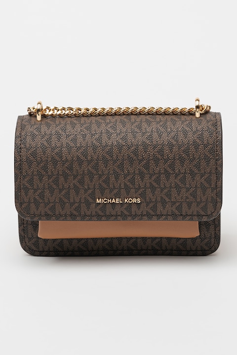 Michael Kors, Geanta crossbody din piele ecologica cu model monograma Claire, Maro inchis, Caramel