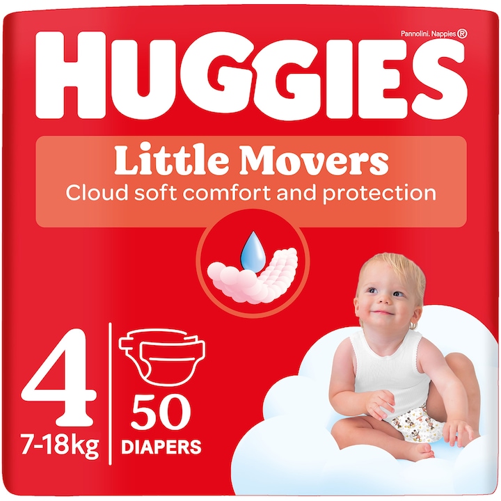 Пелени Huggies Little Movers, 4, 7-18 кг, 50 броя