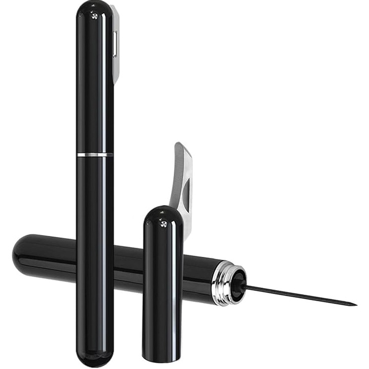 Tirbuson pneumatic Macomi™, cu cutit pentru taierea foliei, ABS si otel inoxidabil, 20cm lungime, Negru