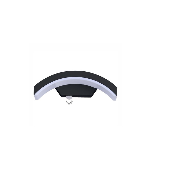 Homorú kültéri LED fali lámpa érzékelővel Fekete, 24W=160W, 3000K, meleg fény, 2160Lm, IP65
