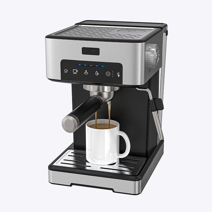 Espressor manual, 3 trepte de temperatura, functie One-Touch-Cappuccino, Autocuratare si decalcifiere, 3 in 1 (capsule/cafea macinata/Pad cafea), Programare automata, Functie eco, Ecran tactil, Negru