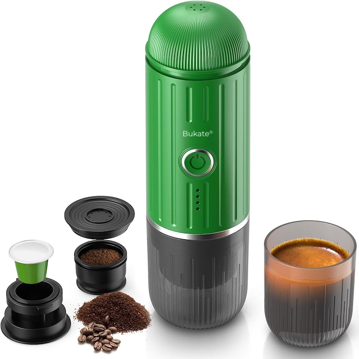 Espressor Manual si Portabil 2 in 1 - Aparat de Cafea pentru Capsule si Cafea Macinata - 19 Bari, Functie de Incalzire, Acumulator Reincarcabil – Ideal pentru Calatorii, Camping si Birou Bukate®