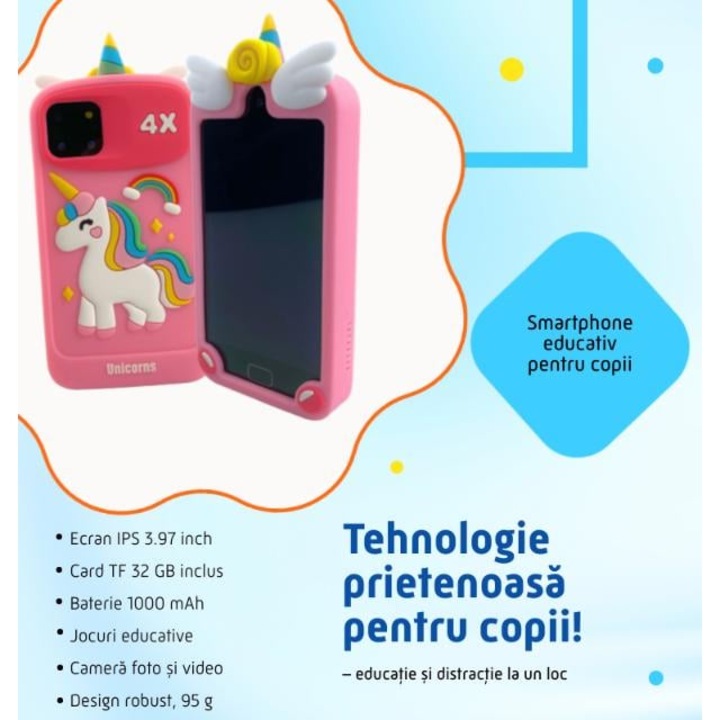 Gyermek okostelefon oktatási játék videó fotó 32gb TF kártya felbontás 480*800 kijelző 10cm, Pink