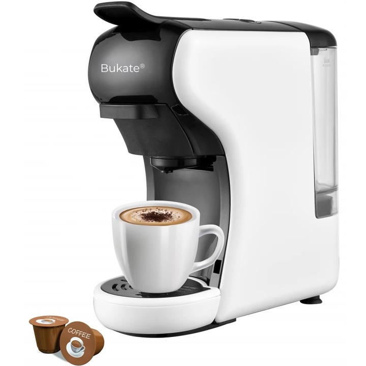 Espressor Multifunctional 5 in 1 Bukate® - Aparat de Cafea pentru Capsule Nespresso, Dolce Gusto, Cafea Macinata si ESE, 19 Bari Presiune, Design Compact, Rezervor 600 ml, Oprire Automata si Preparare Rapida in 25 de Secunde