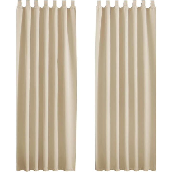 Set de 2 perdele PONY DANCE, opace tip blackout, dimensiuni 140 x 220 cm, prindere cu bride, bej