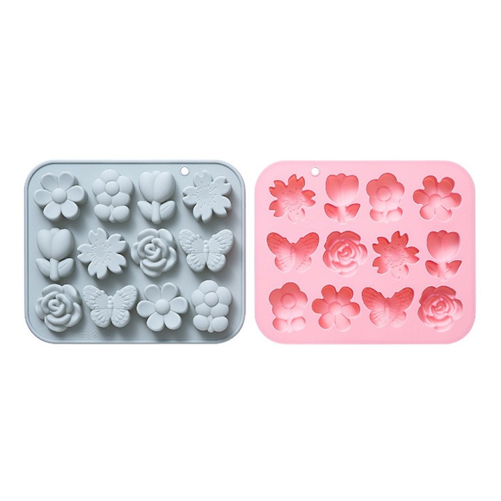 Szilikon jégkocka forma, Wisolt, 2 darabos készlet, pillangó és virág forma