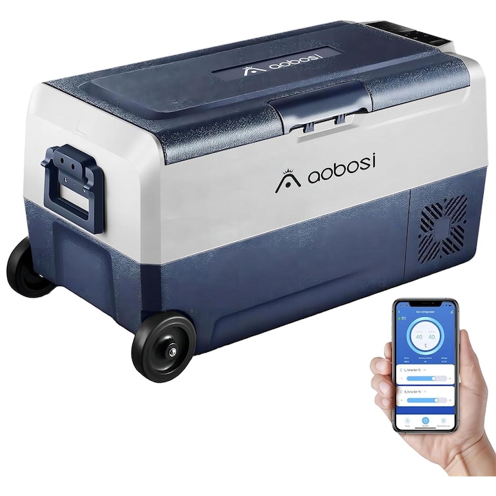 Frigider auto, AAOBOSI, 36 l, 2 zone, Wi-Fi, 12/24V, 100-240V, bleumarin/alb
