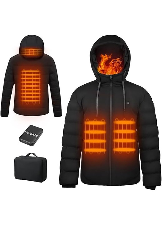 Яке с подгряване, Wodesid, 4 нагревателни зони, 10000mAh, черно, 3XL