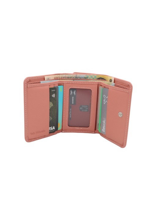Portofel de dama din piele naturala Hassion R403, pink