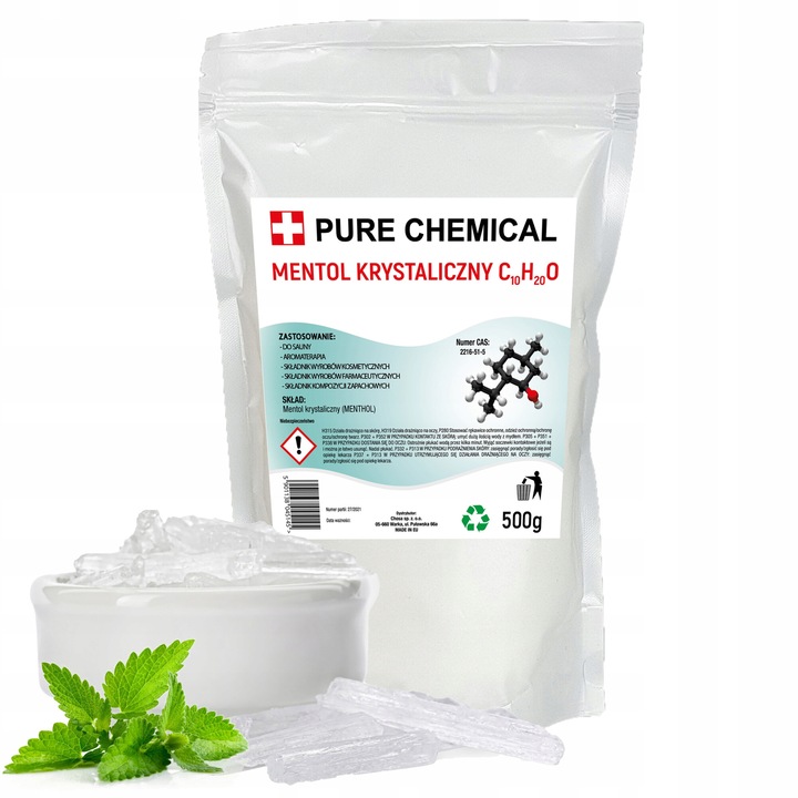 Cristale De Mentol, Pure Chemical, In Ambalaj Doypack, Tip Cristale, Temperatura De Topire Aprox. 42 °C, Compozitie Min. 99.9% Mentol, Formeaza Cristale Albe, Aciculare La Temperatura Camerei, 500 Grame