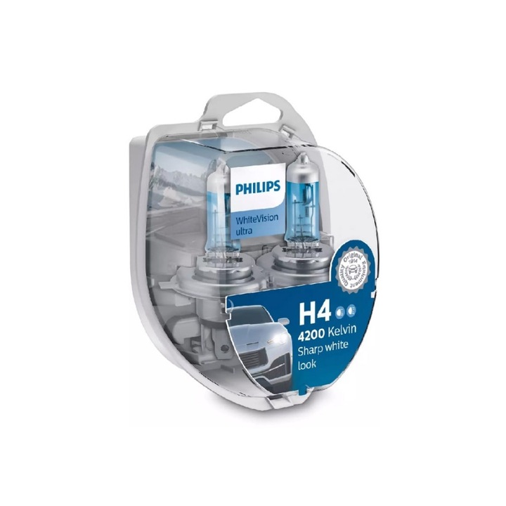 Set 2 Becuri auto Philips H4 White Vision Ultra, 12V, 55W, 354904281
