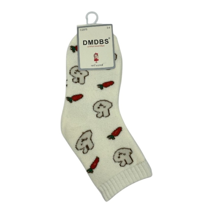 Sosete copii, groase iarna, model cu iepurasi si capsuni, detalii cute, marimea 1-2 ani, Alb