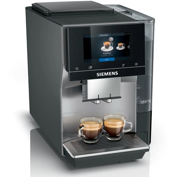 Espressor automat Siemens TP715R01, 1500W, 19 bari, 21 programe, Home Connect, iSelect display, Cold Brew, AutoMilk Clean, Rasnita SilentCeram Drive, Sistem spumare lapte integrat, Rezervor apa 2.4 l, Gri
