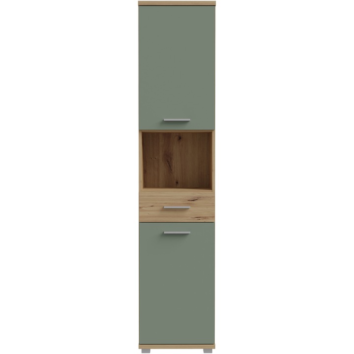 Dulap soldat baie Forte Champ, 2 usi, 1 serat, 40.2x 183.6x 28.9 cm, Stejar Artisan/Verde Menta