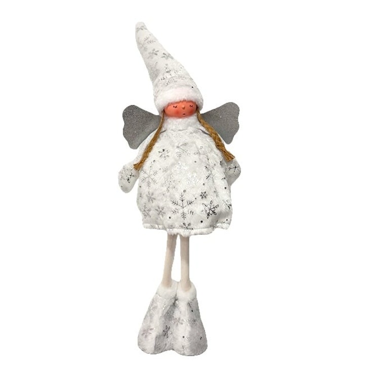 Decoratiune tematica, Papusica Elf in costumatie de inger, 65 cm, Alb, Velve
