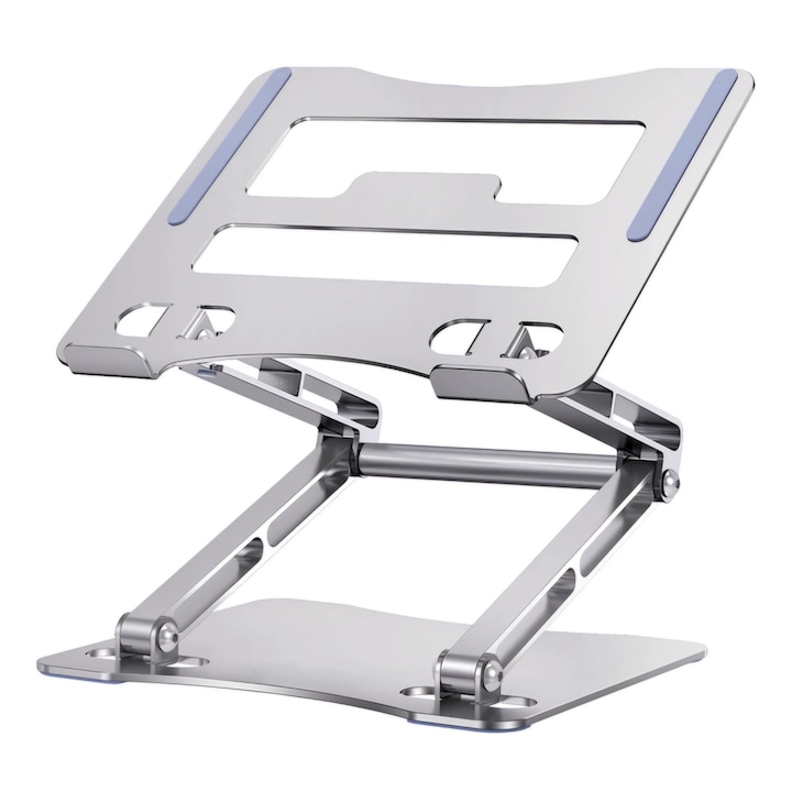 Suport pentru Laptop, Stand Reglabil pe Inaltime, Portabil, Pliabil, Baza Anti-Alunecare, Compatibil cu Laptopuri intre 11 si 17.3 inch, Aliaj Aluminiu, Argintiu