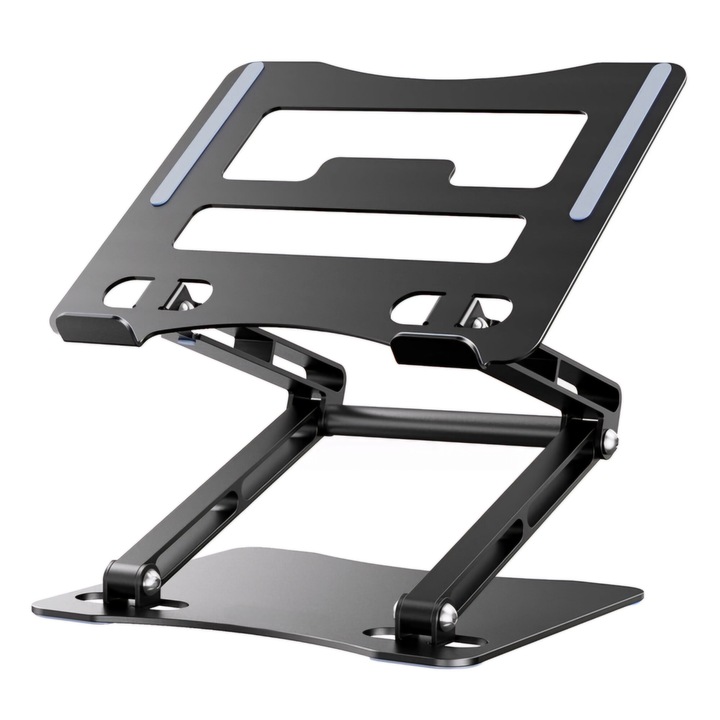 Suport pentru Laptop, Stand Reglabil pe Inaltime, Portabil, Pliabil, Baza Anti-Alunecare, Compatibil cu Laptopuri intre 11 si 17.3 inch, Aliaj Aluminiu, Negru