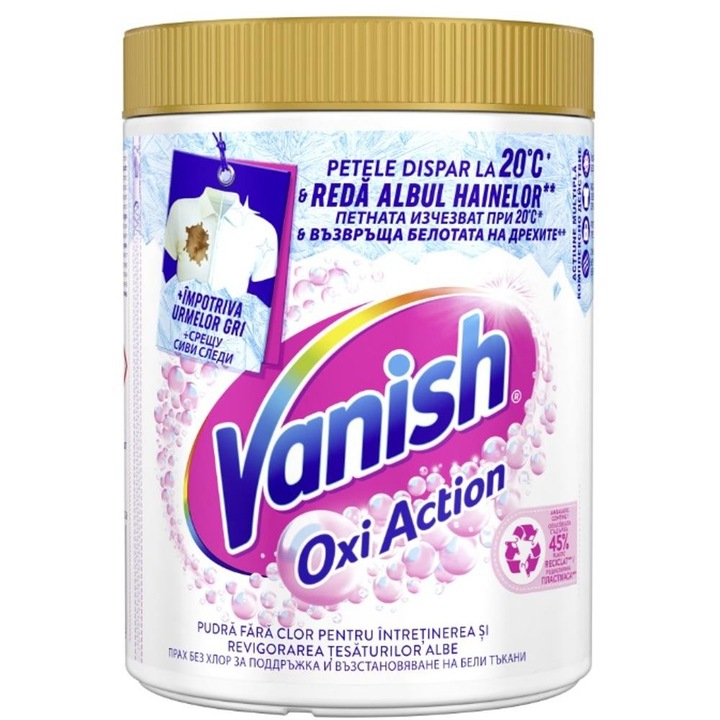 Set 2 x Pudra pentru Indepartarea Petelor pentru Haine Albe Vanish Oxi Action, 960 g