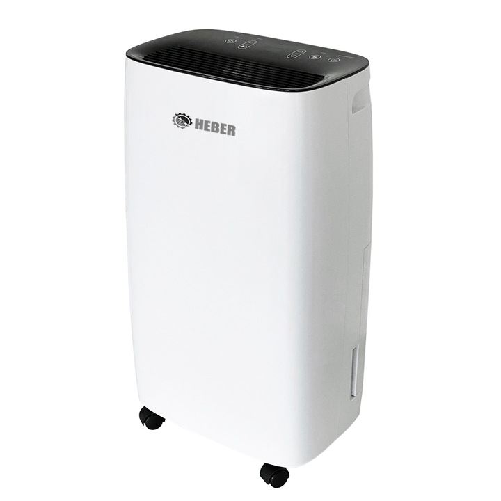 Dezumidificator Heber® 12 l /zi, cu rezervor de apa de 2l, blocare pentru copii, furtun de scurgere pentru drenaj continuu, eficient energetic