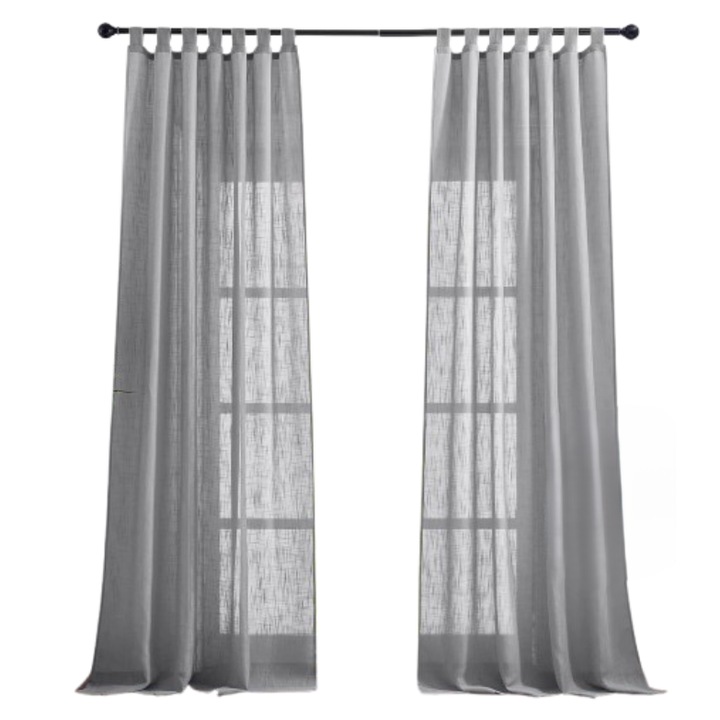 Set de 2 perdele, PONY DANCE, din in, prindere tip bride, 140 x 245 cm, Gri