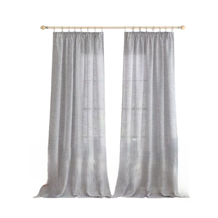 Set de 2 perdele, PONY DANCE, din in, prindere tip rejansa, 140 x 220 cm, Gri