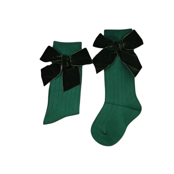 Sosete lungi cu fundita catifea Bony, Tema Craciun, bumbac, Verde, 2-4 ani