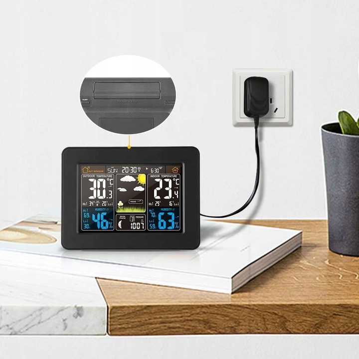 Метеорологична станция Sternhoff, LCD, термометър, хигрометър, барометър, черна, 16.5x12.5x5.5cm, комплект с външен сензор