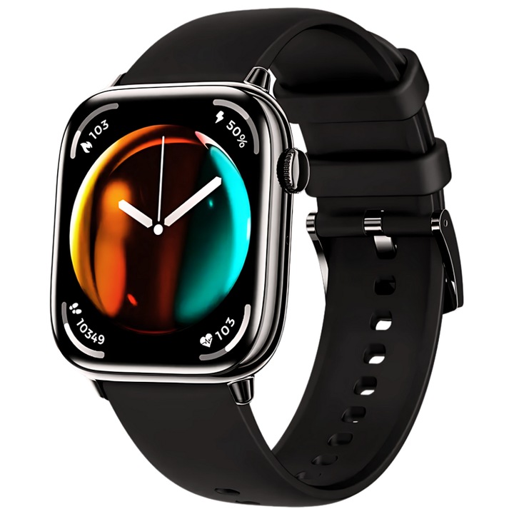 Evolve-x® Edge 13 Pro okosóra, Fitness funkciók, 1,75" AMOLED kijelző, Pulzus- és vérnyomásmérő, SpO2-oximéter, Hívás/közösségi média értesítések, Bluetooth hívások és üzenetek, IP68, Szilikon karkötő, Fekete