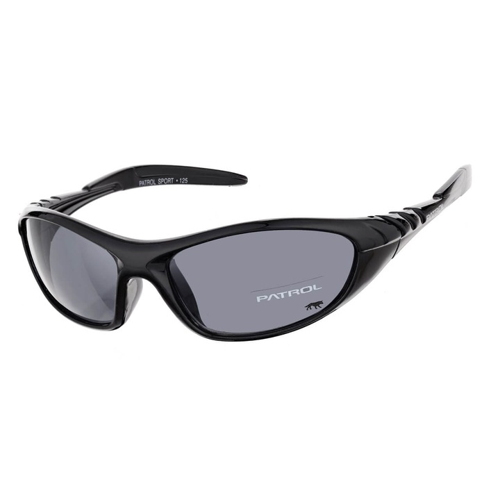 Ochelari de soare barbati Patrol, sportivi, filtr UV 400, culoare neagra, dimensiuni 12.9x4.0cm